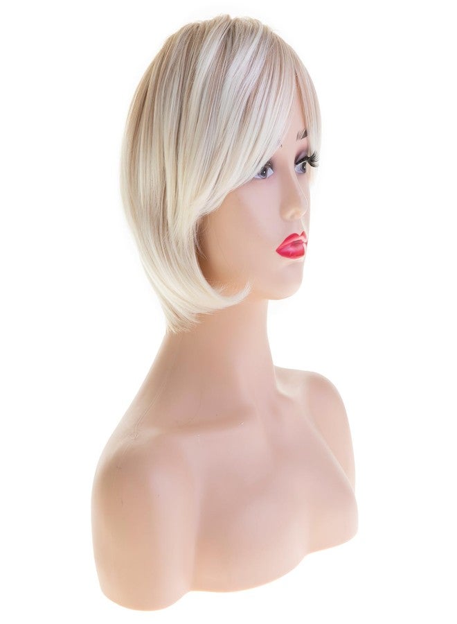 Baruisi Short Blonde Wigs for White Women Synthetic Side Part Straight Bob Wig Halloween Party Cosplay Hair with Cap - Image 4
